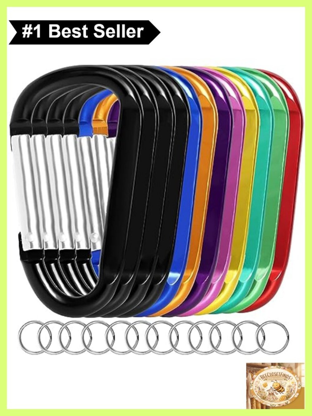 12 Pack 3" Aluminum Carabiner Keychain Clips Nonlocking Spring Snap Hooks